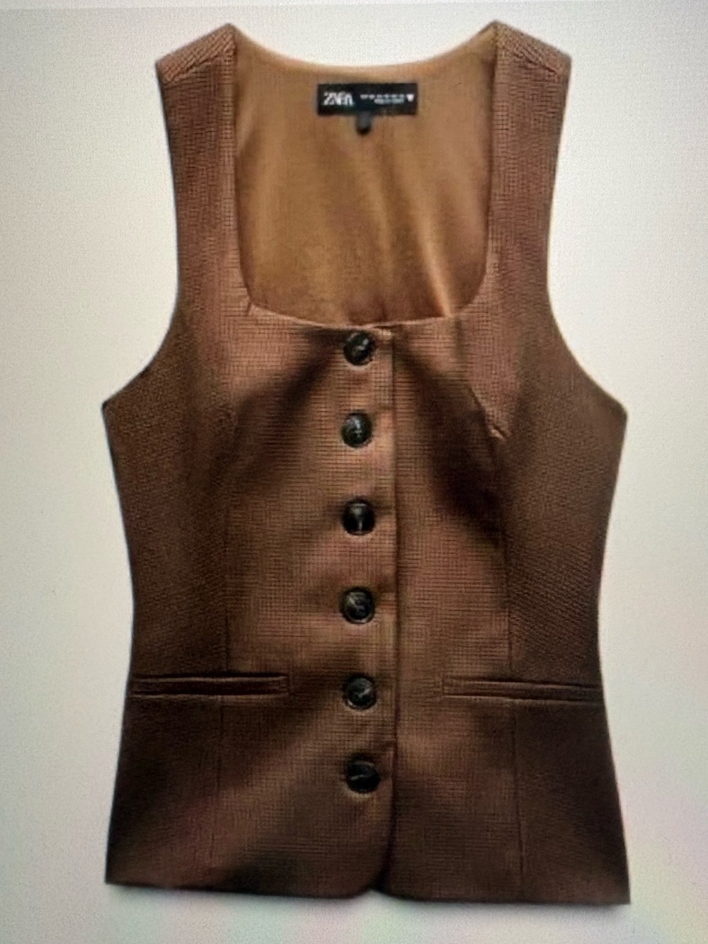 Zara Brown Button-Front Tailored Vest